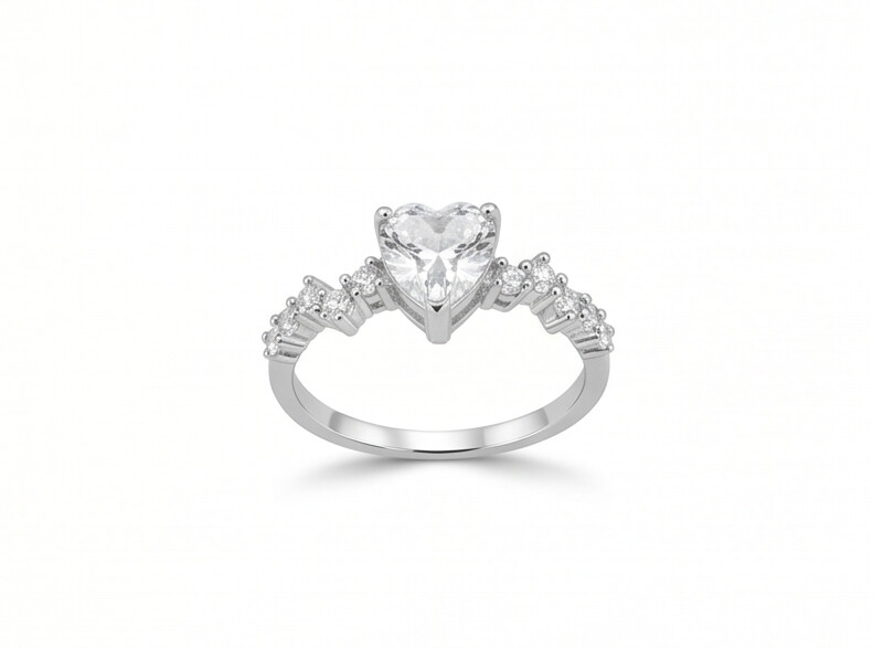 Heart Crystal Silver Ring