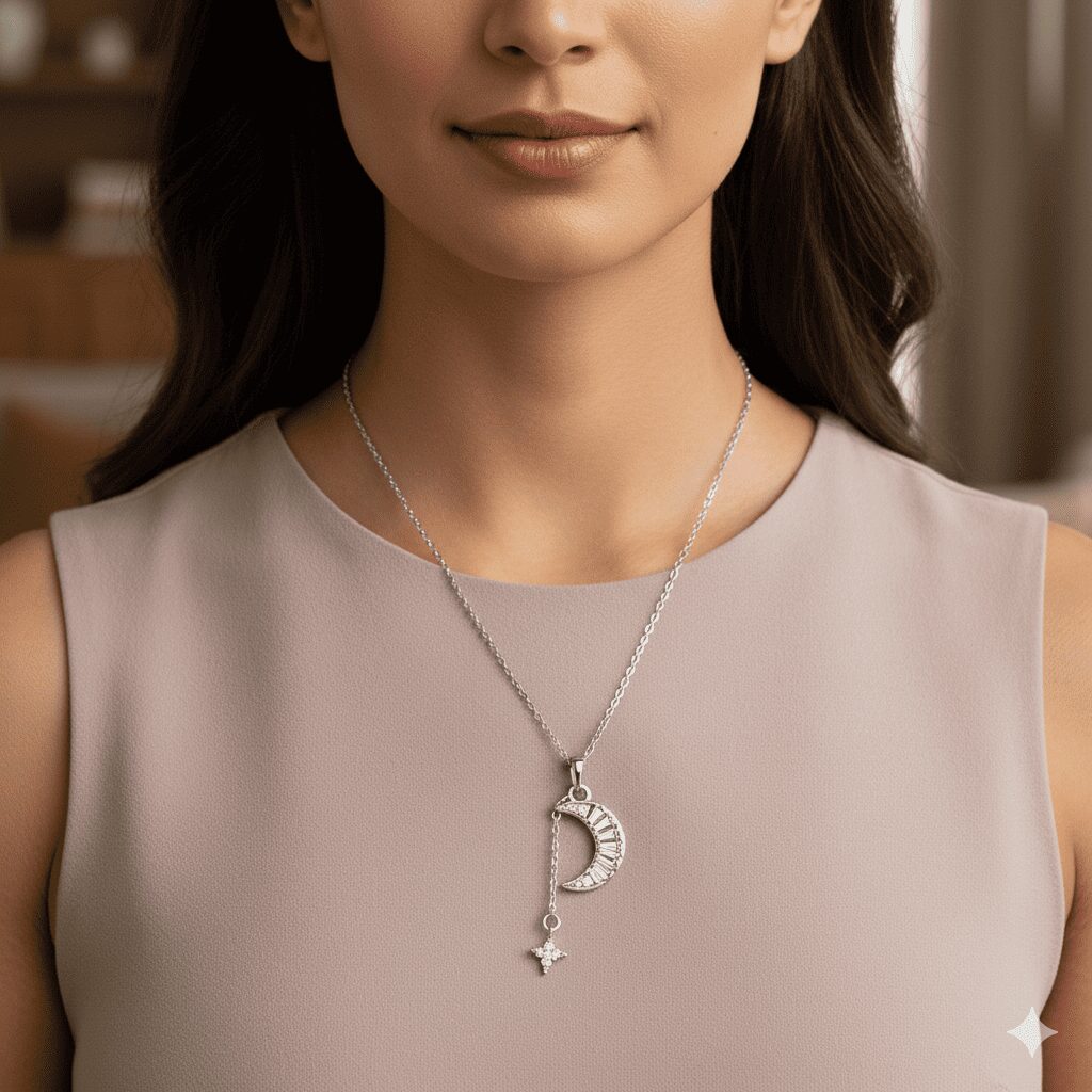 Moon & Star Silver Necklace