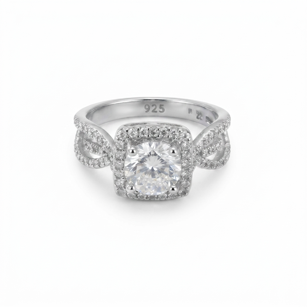 Square Crystal Silver Ring