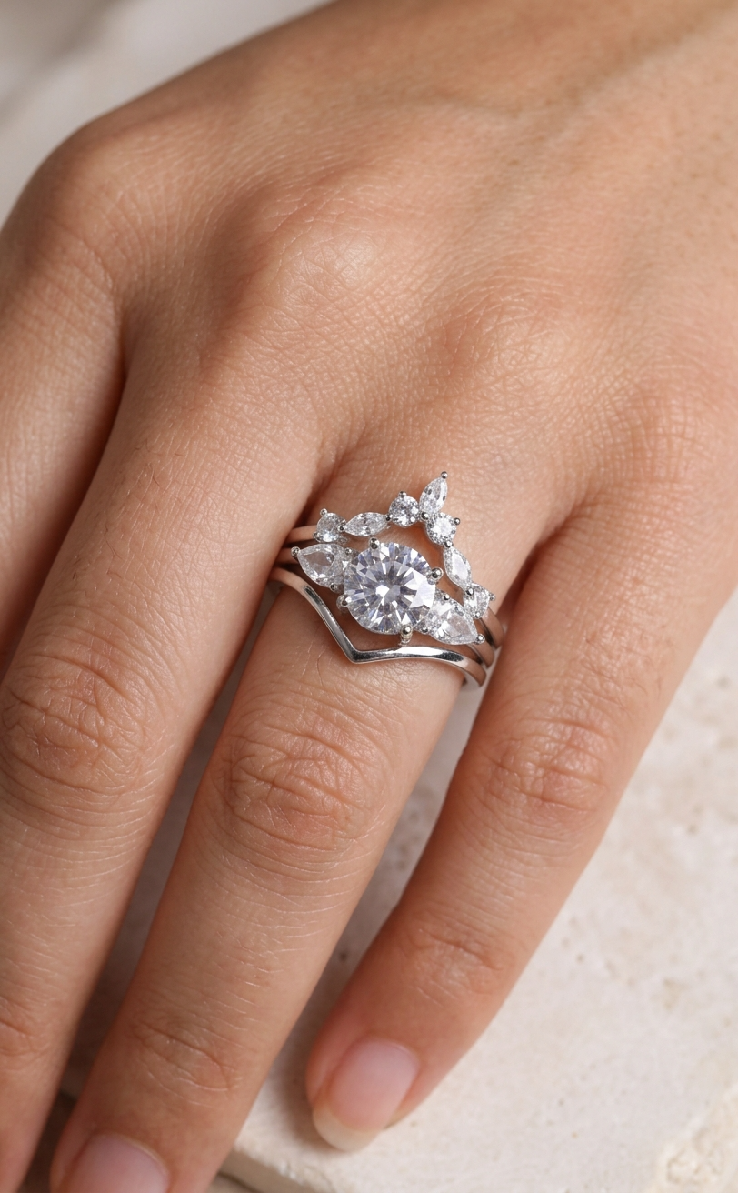 Majestic Round Crystal Silver Ring
