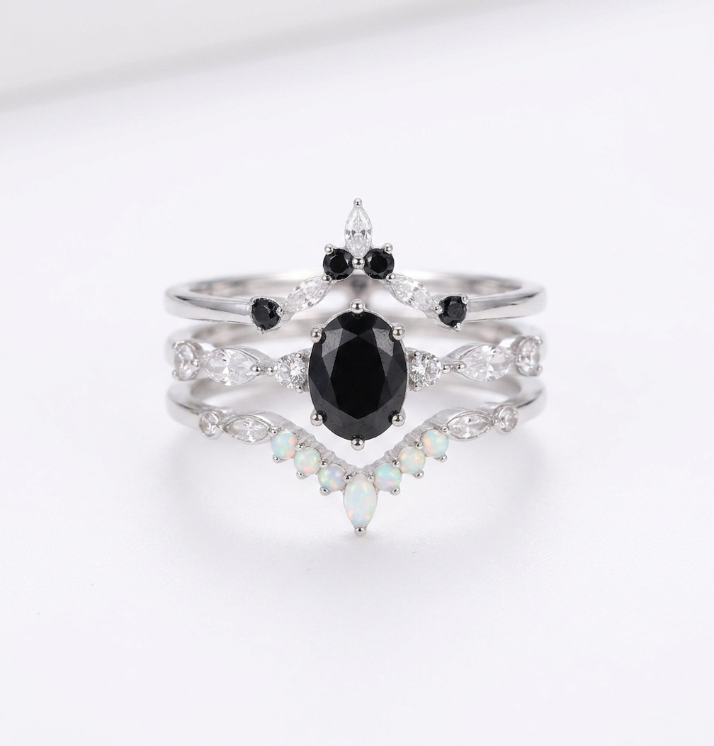 Oval- Cut Stone Silver Ring