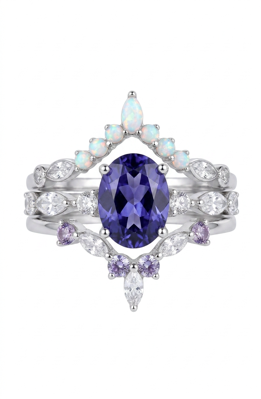Oval- Cut Stone Silver Ring