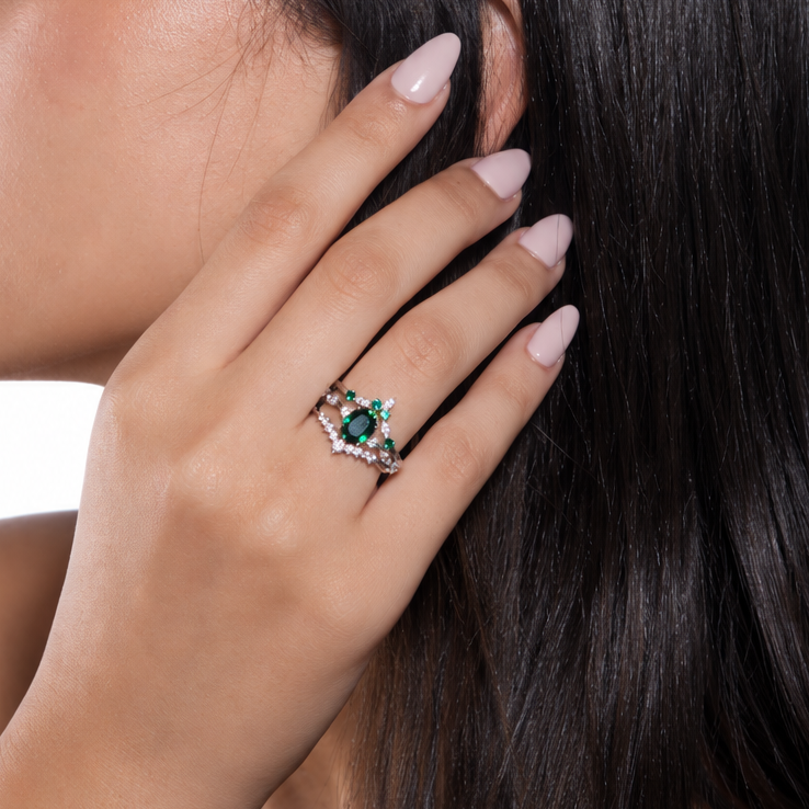 Oval- Cut Stone Silver Ring