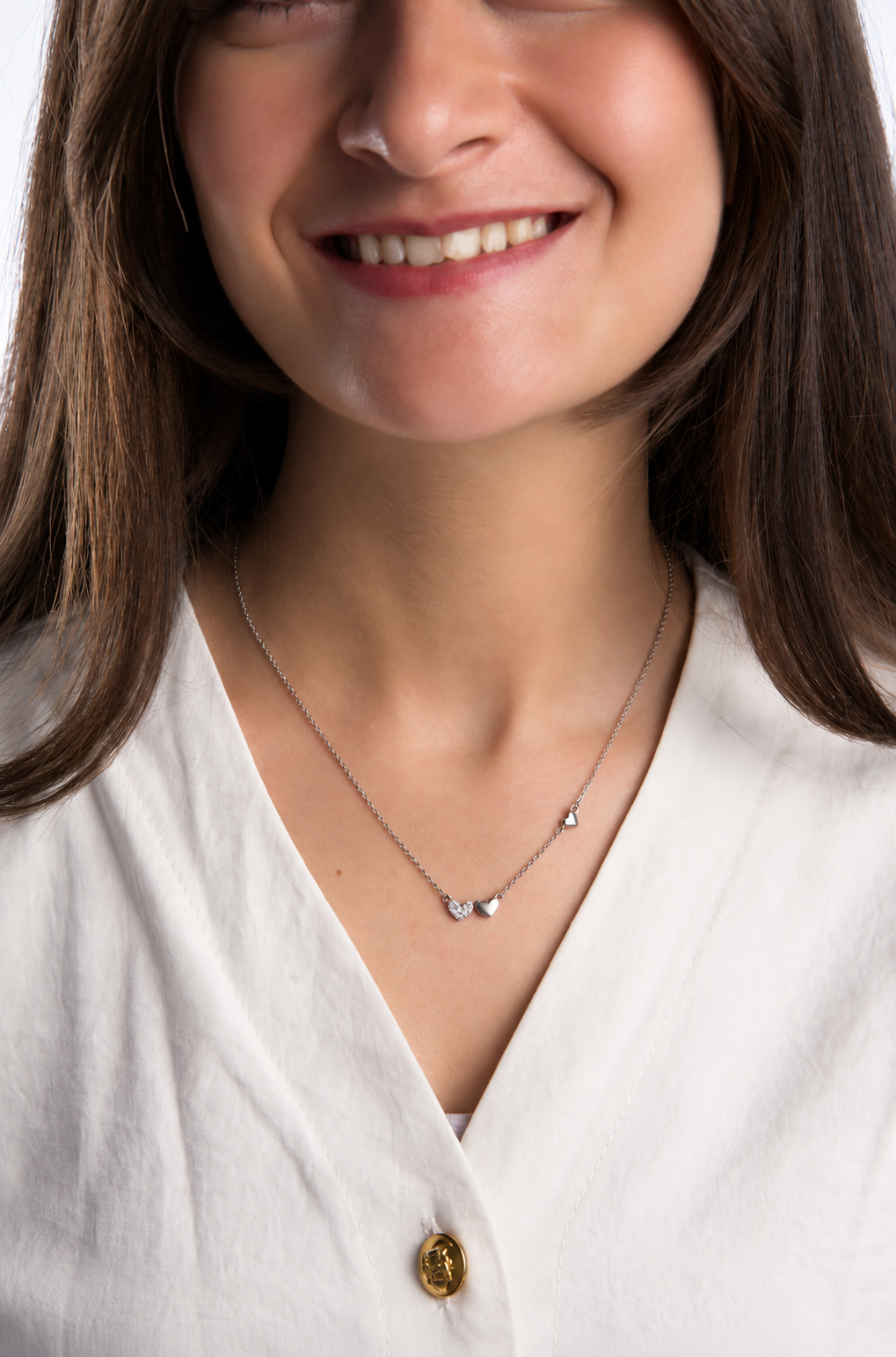 Dual-Heart Silver Pendant Necklace