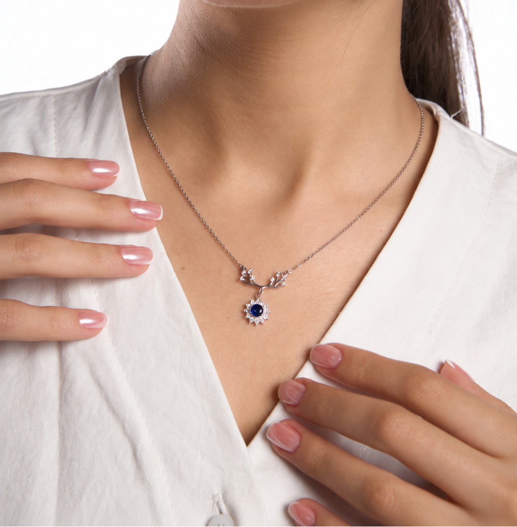 Blue Halo Sterling Silver Necklace
