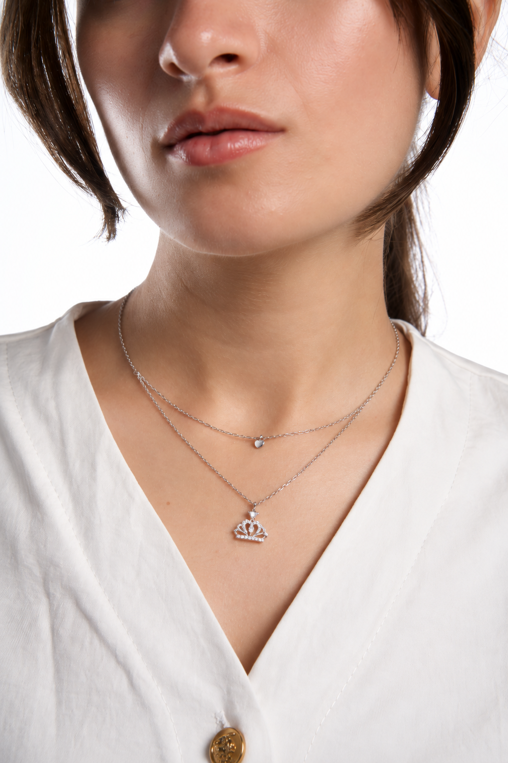 Royal Crown Heart Silver Necklace