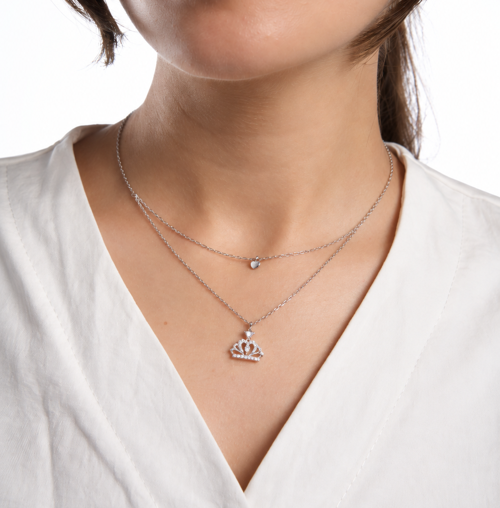 Royal Crown Heart Silver Necklace