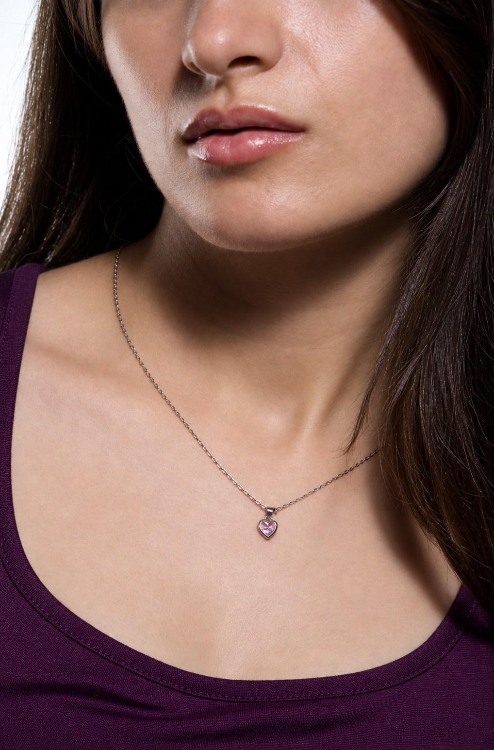 Enchanting Pink Heart Silver Necklace
