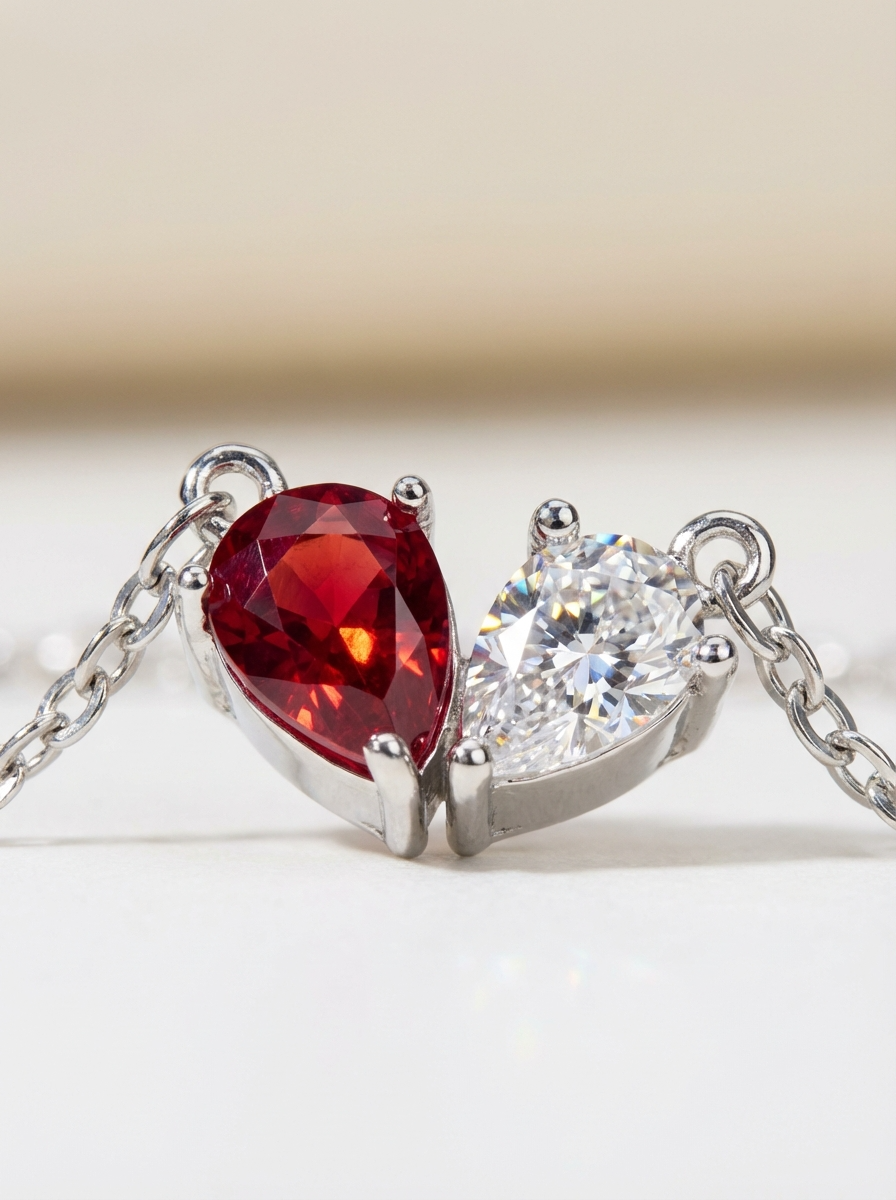 Red Heart Dual-Stone Necklace