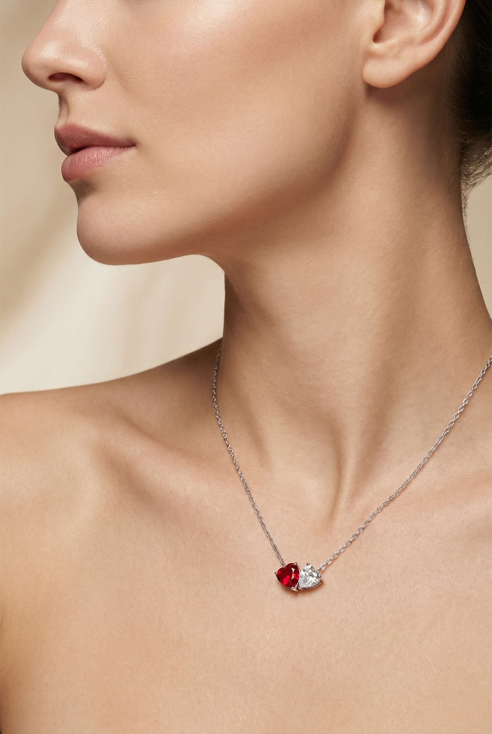 Red Heart Dual-Stone Necklace