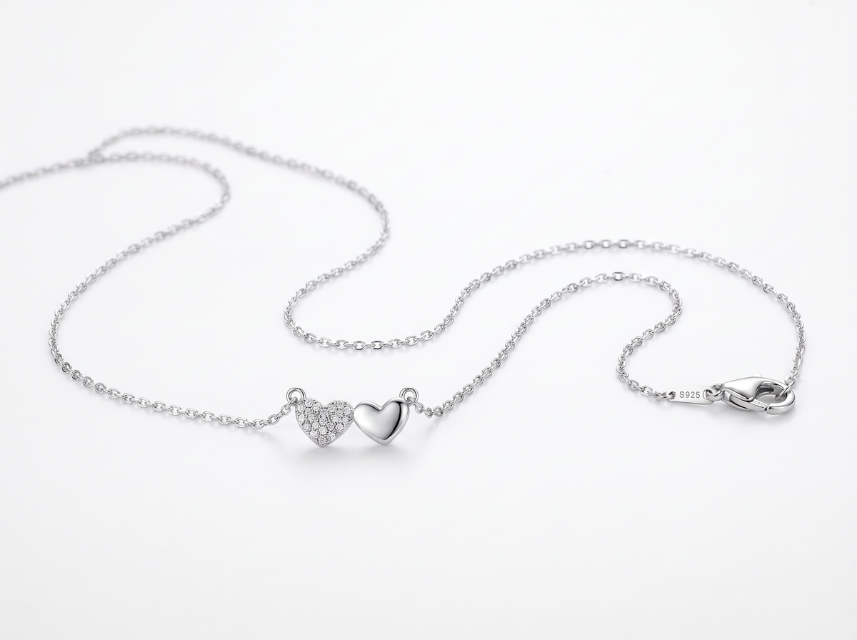 Dual-Heart Silver Pendant Necklace
