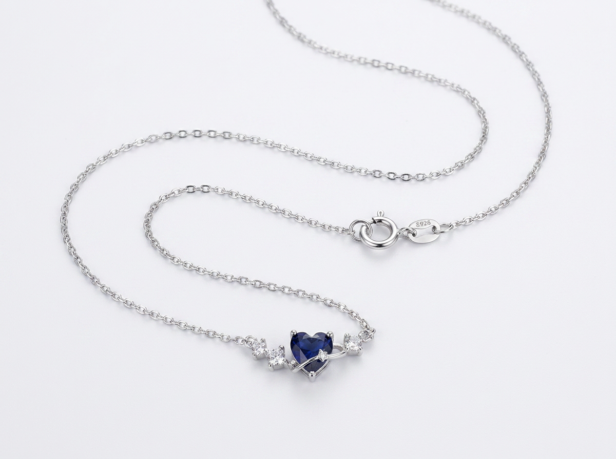 Sapphire Heart Silver Necklace