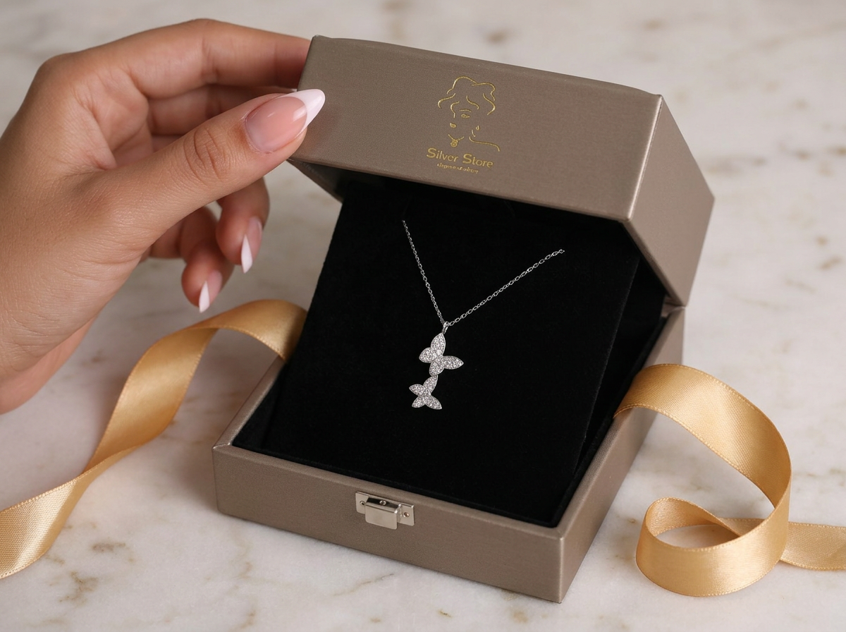 Delicate Dual-Butterfly Silver Necklace