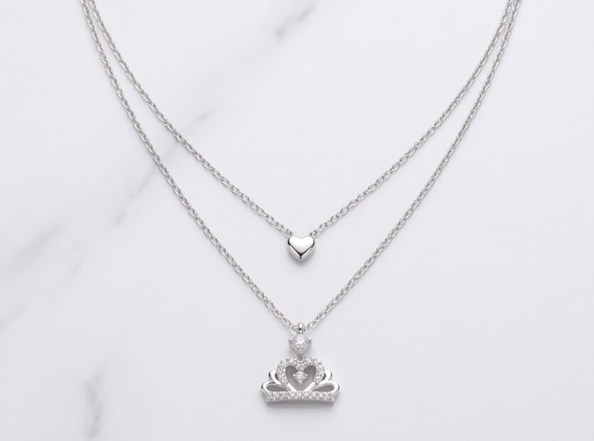 Royal Crown Heart Silver Necklace