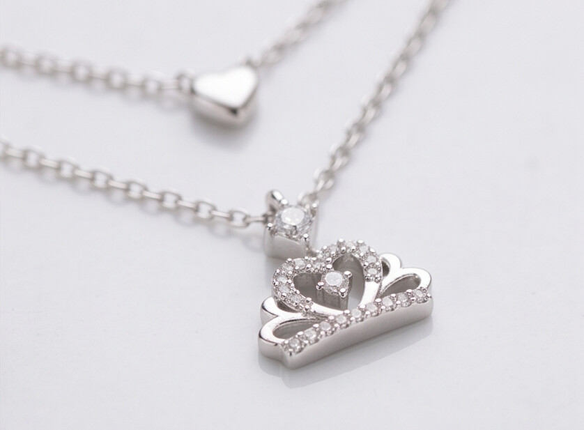 Royal Crown Heart Silver Necklace