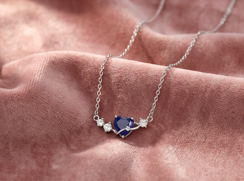 Sapphire Heart Silver Necklace