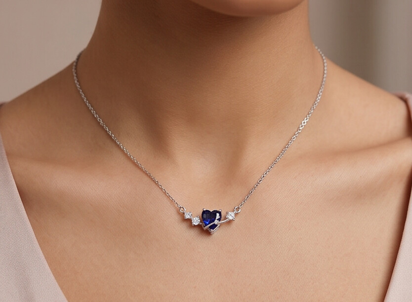 Sapphire Heart Silver Necklace