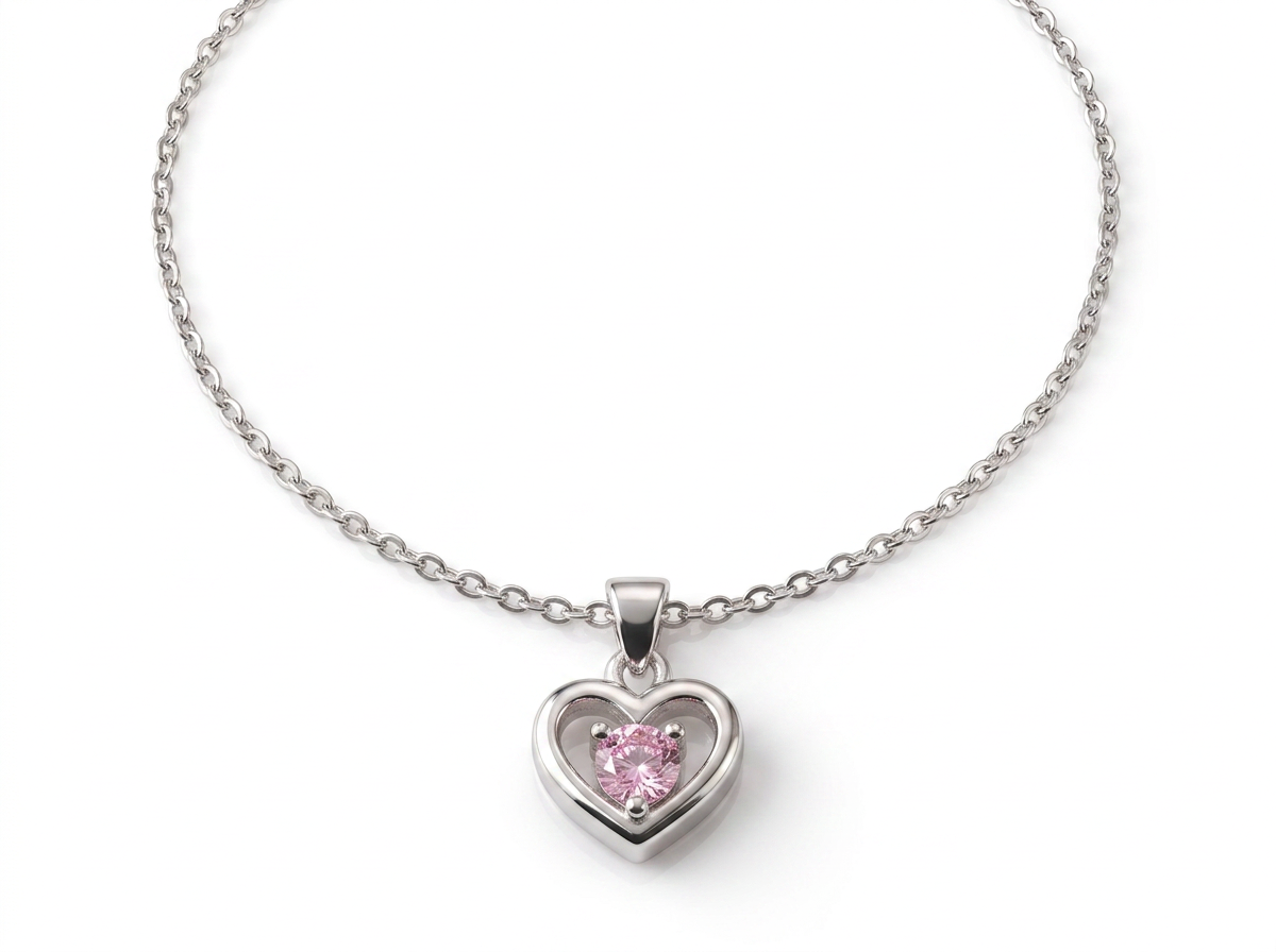 Enchanting Pink Heart Silver Necklace